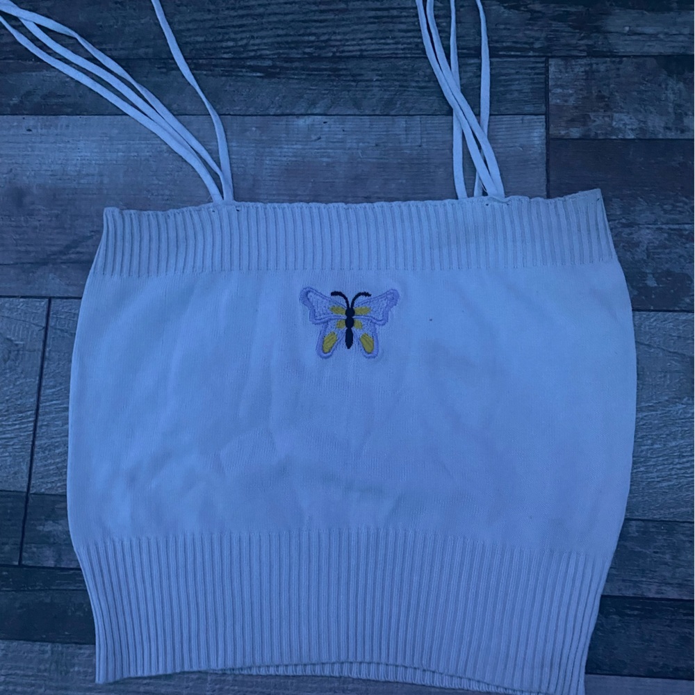 White tie strap butterfly tank top